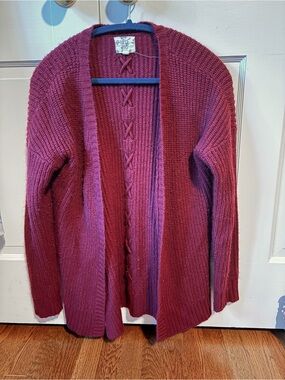Hippie Rose Berry Open-Front Knit Cardigan